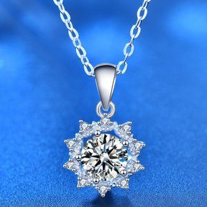 Certified 1ct. t.w. Diamond Moissanite Sunflower Necklace NEW